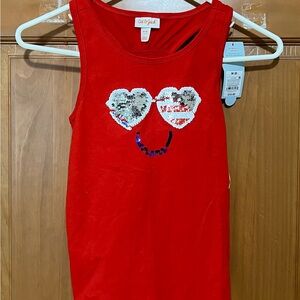 Cat & Jack Red Tank Top with Sequin Smile, Medium 8